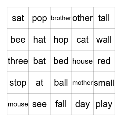 word sounds Bingo Card
