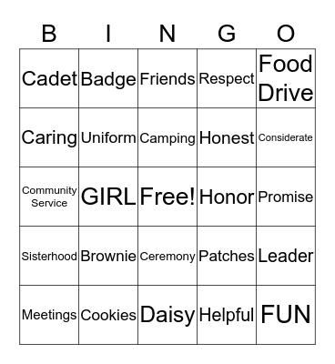 GIRL SCOUT BINGO  Bingo Card