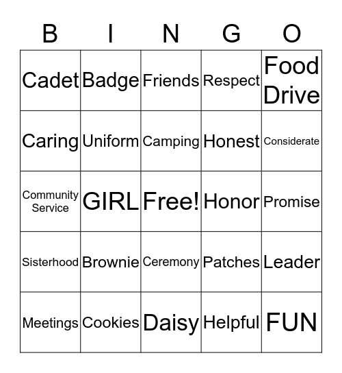 GIRL SCOUT BINGO  Bingo Card