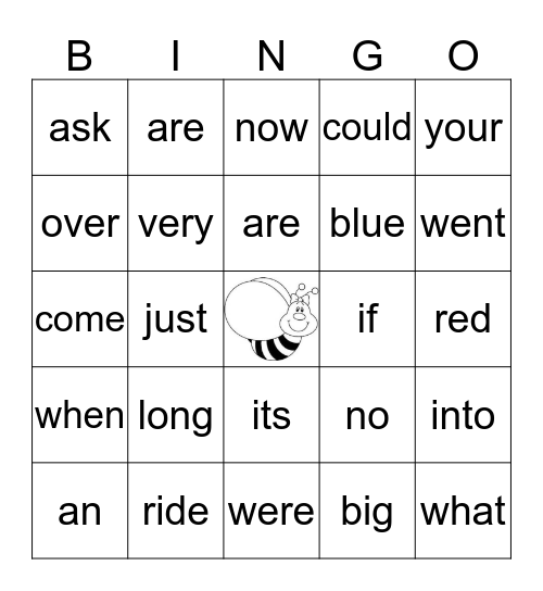 Dolch Bingo List 4 Bingo Card