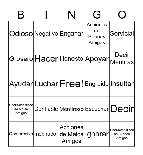 La Amistad Bingo Card