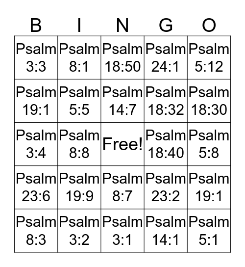 Bible Quizzing Bingo Card