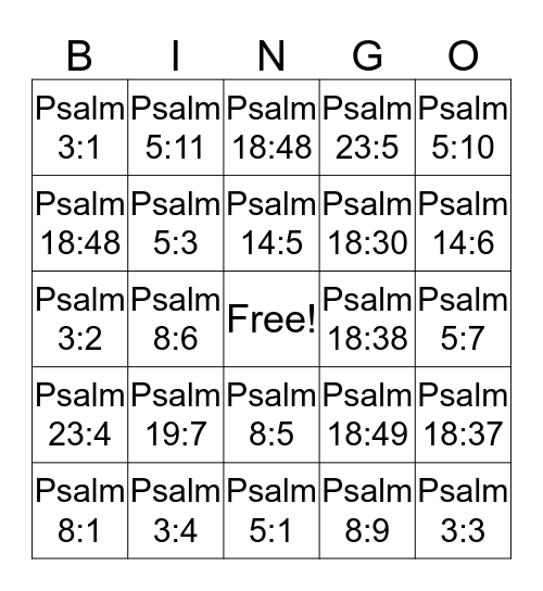 Bible Quizzing Bingo Card