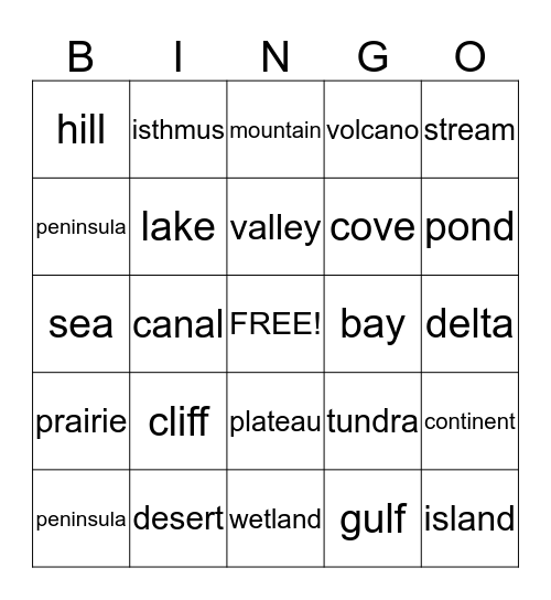 Landforms Bingo Card