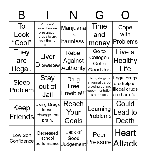 Red Ribbon Week Bingo Card