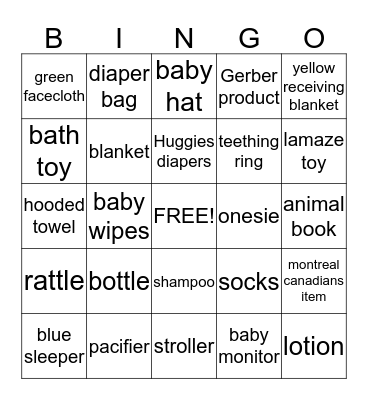 Baby Blake Bingo Card