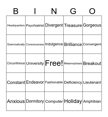 Untitled Bingo Card