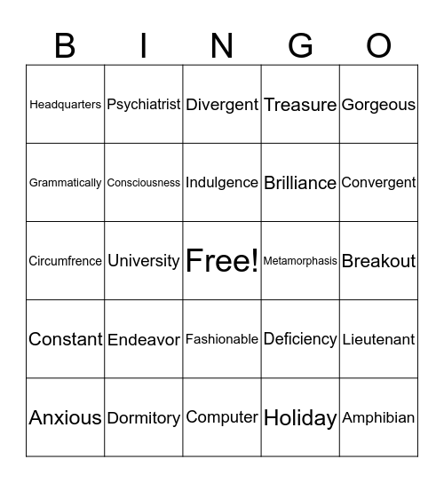 Untitled Bingo Card