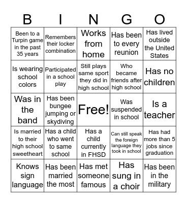 Trupin H.S. Class Reunion Bingo Card