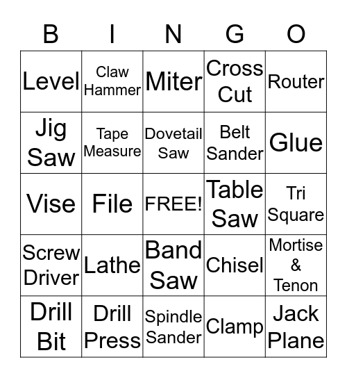 Woodwork Bingo Card