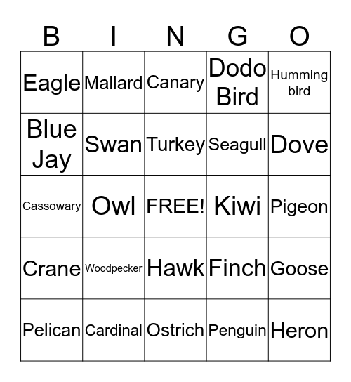 Bird Bingo Card