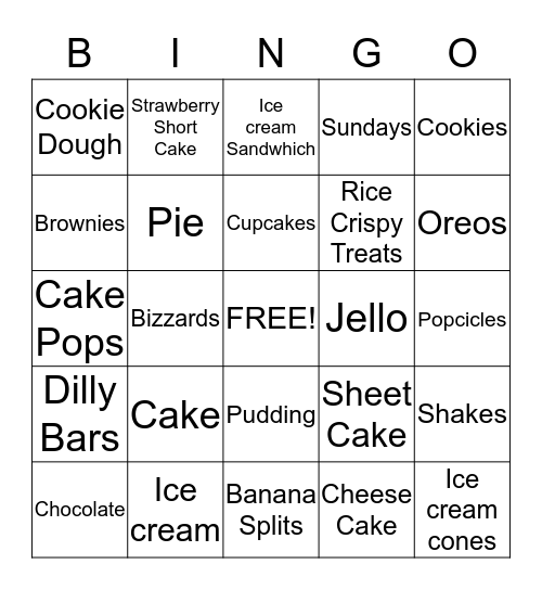 Sweet Treats Bingo Card