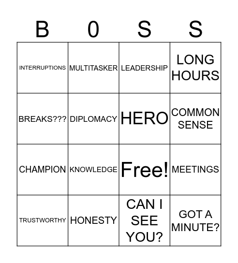 BOSSES BINGO Card