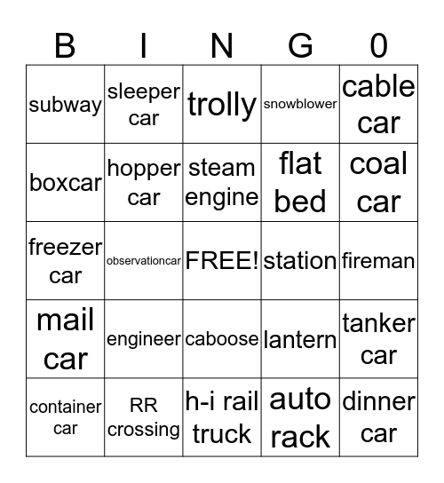 Railroad Bingo Card