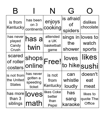 FIND SOMEONE WHO... Bingo Card