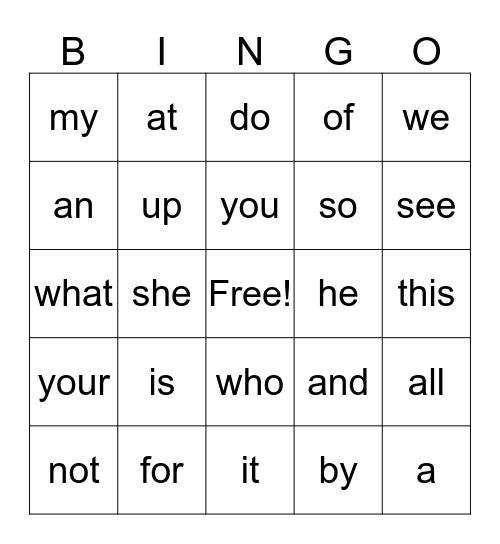 Seeing Stars Sight Words Bingo (Set 1 and 2) Bingo Card
