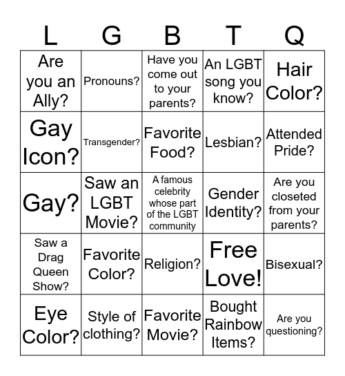 GSA Bingo Card