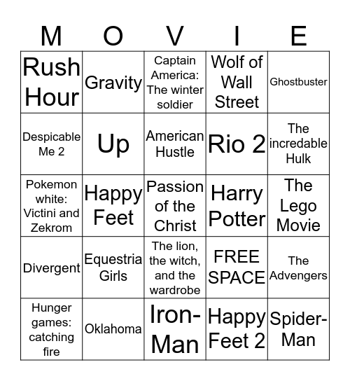 Movie Bingo Card