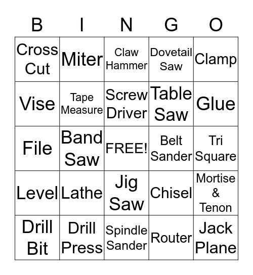 Woodwork Bingo Card