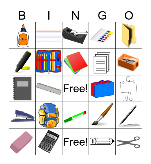 School Supply Bingo Card