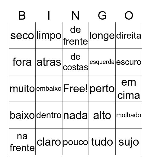 Opostos - Antonimos Bingo Card