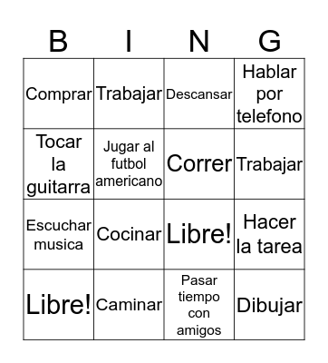 Verbos Bingo Card