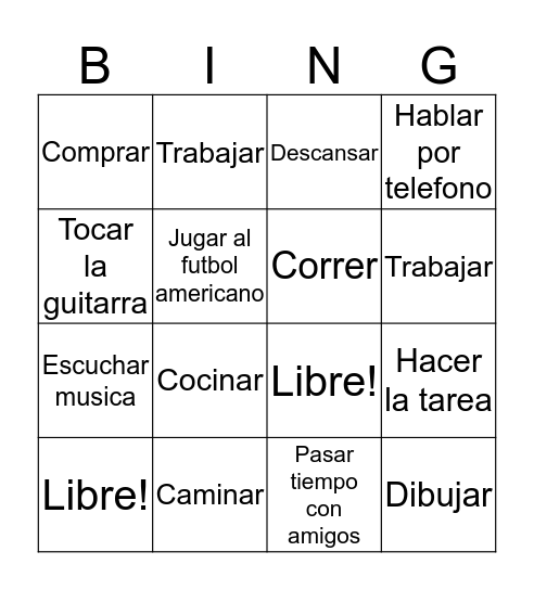 Verbos Bingo Card