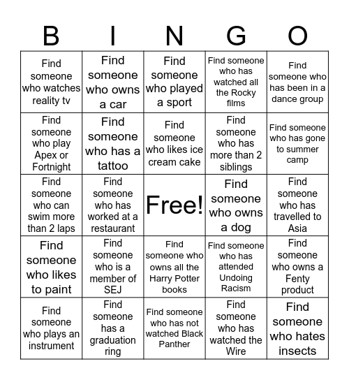 Students for Educational Justice  Bingo Card