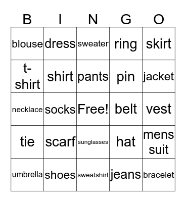 clothes  Bingo Card