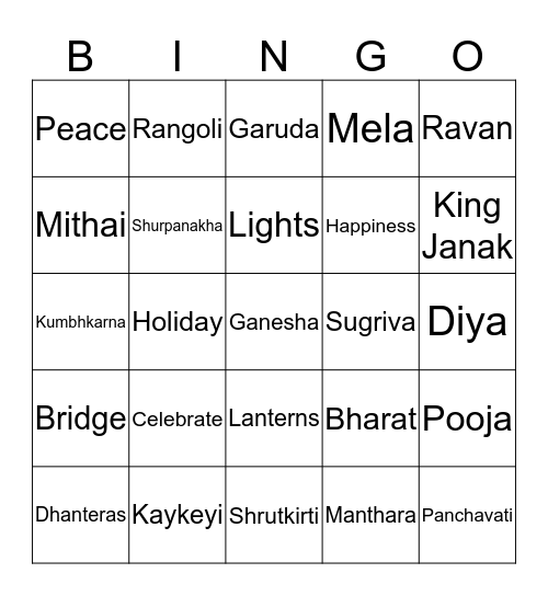 Diwali Bingo Card