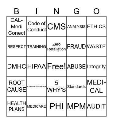 COMPLIANCE BINGO Card