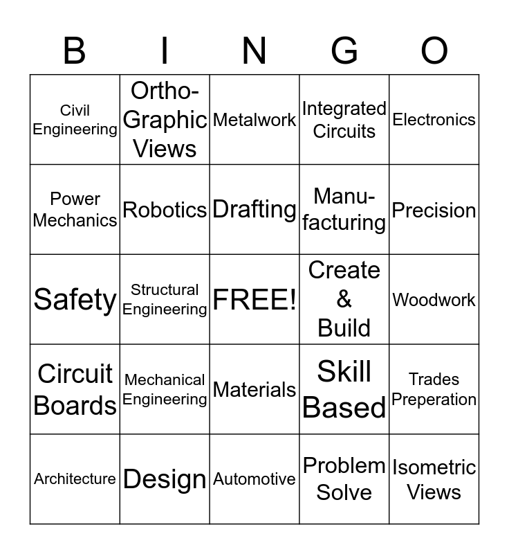 TECH ED Bingo Card
