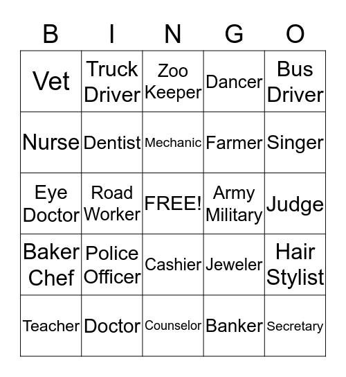 Careers Bingo Card