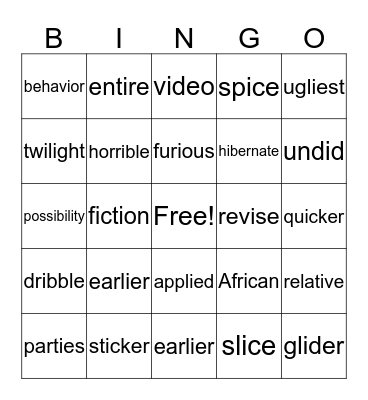 Sounds of the Letter i Bingo Card