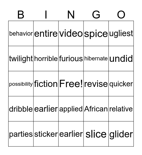 Sounds of the Letter i Bingo Card