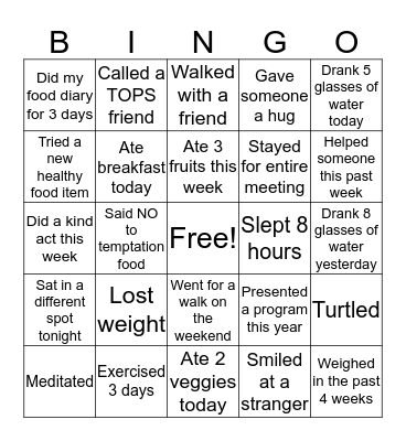TOPS Bingo Card