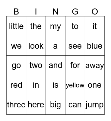 Sight words  Bingo Card