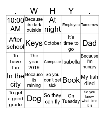 Circle WHY Bingo Card
