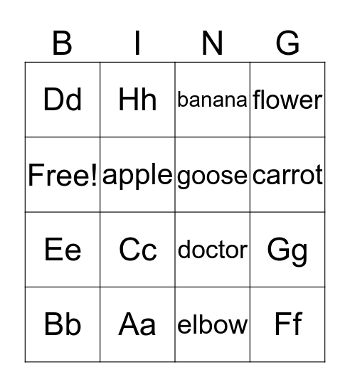 ABC Bingo Card