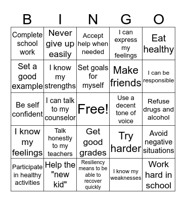 Resiliency BINGO! Bingo Card