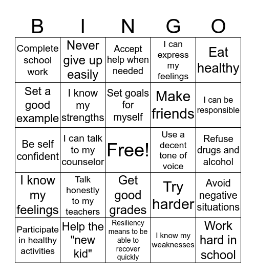 Resiliency BINGO! Bingo Card