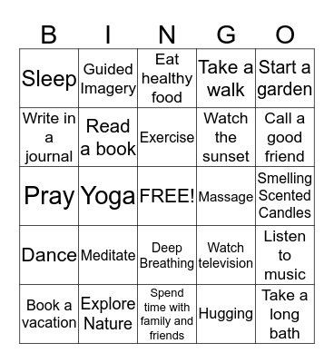 Stress Management Bingo Card