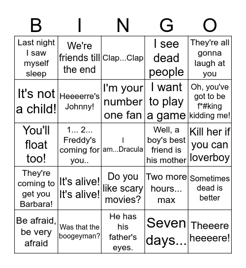 Horror Movie Bingo Card