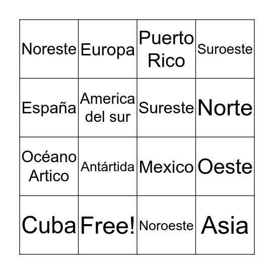 Geografía Bingo Card