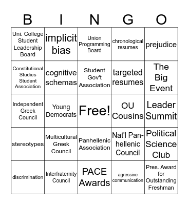 Chapter 6 Bingo! Bingo Card