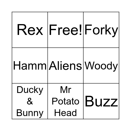 Toy Story Characters Bingo Card