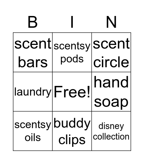 scentsy bingo Card