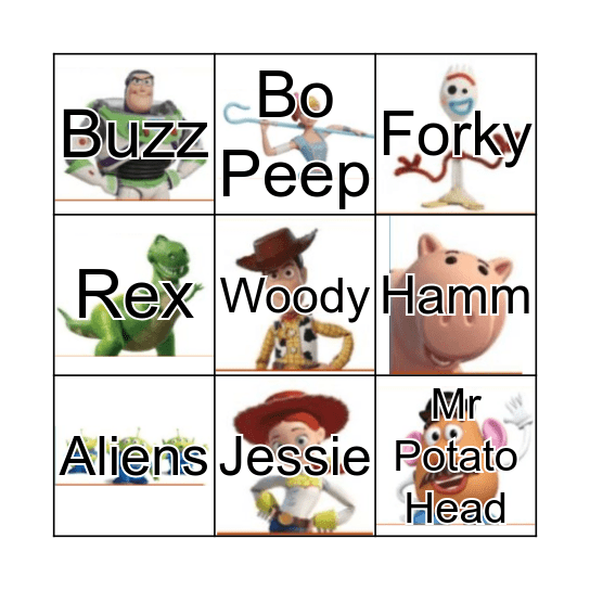 Toy Story Characters Bingo Card