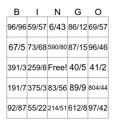 Long division with decimal answers Bingo Card