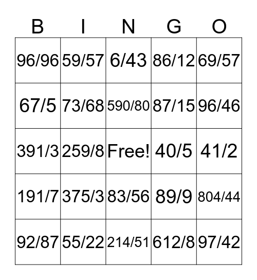 Long division with decimal answers Bingo Card
